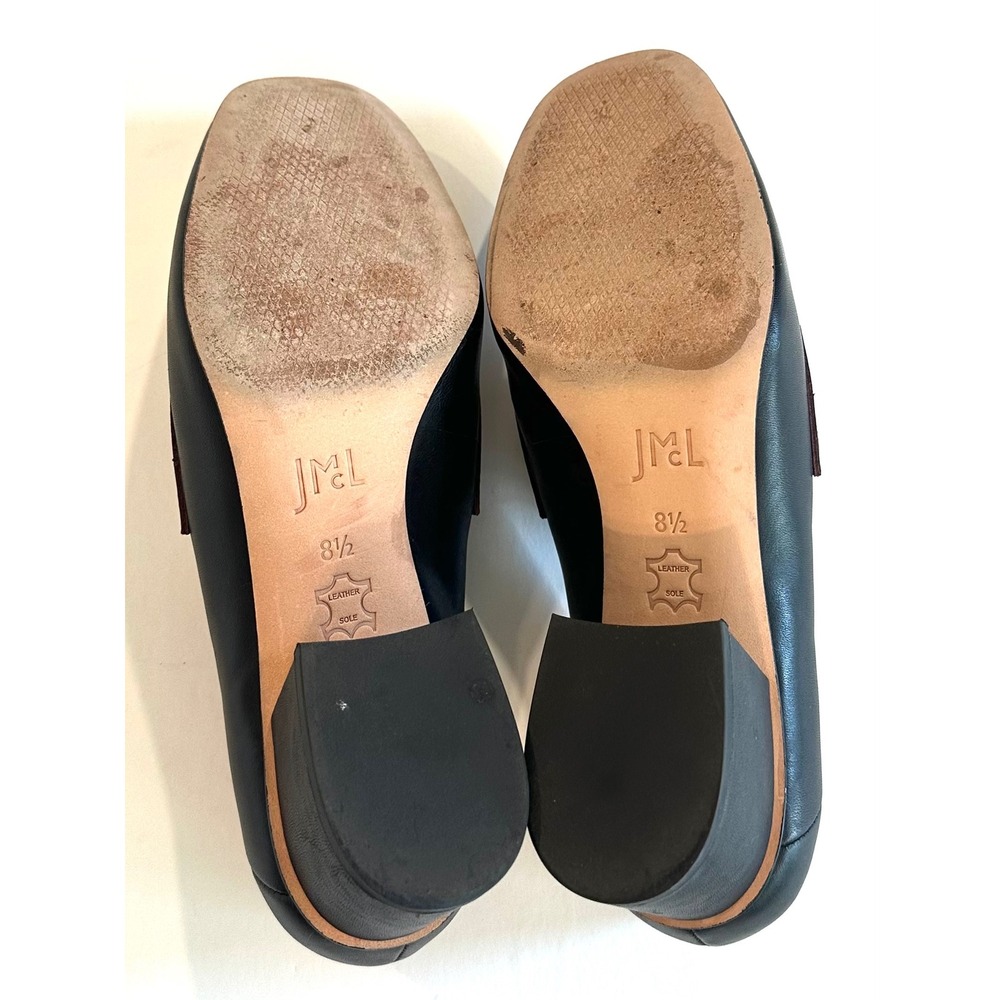 J.McLaughlin Women 8.5 Tri-Color Leather Tassel Block Heel Loafers Dk Navy Cream - Picture 2 of 8
